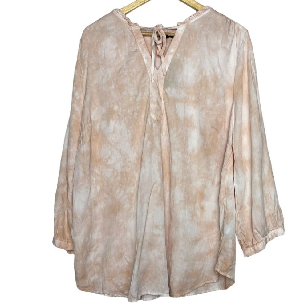 Torrid Women's L Tie Neck Peasant Top Dusty Rose Lightweight Marble Tie Dye New